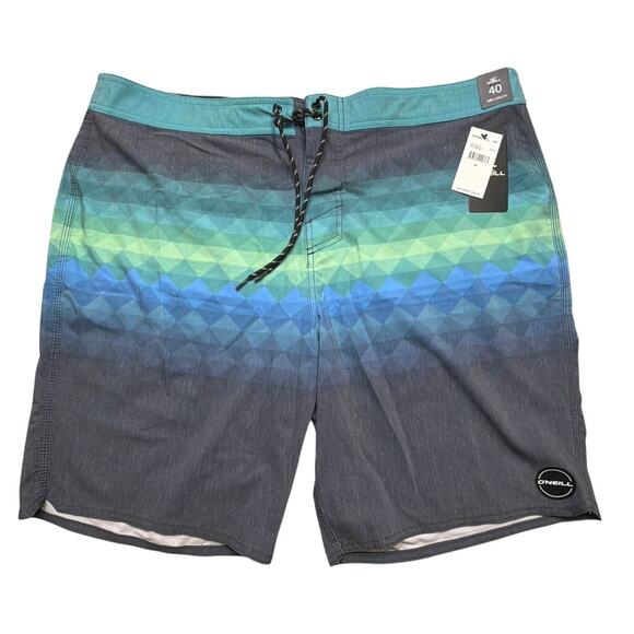 O'Neill Men's Informant Geo Green Blue Surf Board Shorts Swim Size 40 New - Picture 1 of 7